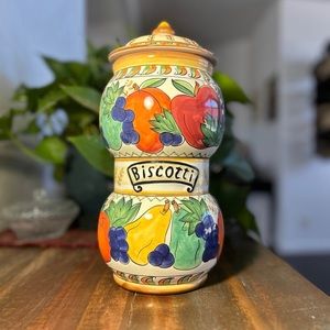 Vintage Hand-Painted Nonni’s Biscotti Cookie Jar Canister w/ Lid